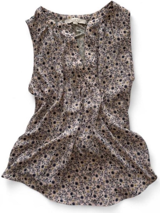 LOFT Tops - LOFT Pink Navy Blue Yellow Floral Sleeveless Blouse Size S